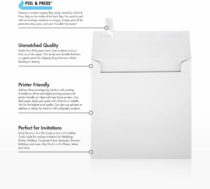 LUXPaper Square Invitation Envelopes | Peel & Press | 6 1/2" x 6 1/2" | Bright - Image 9
