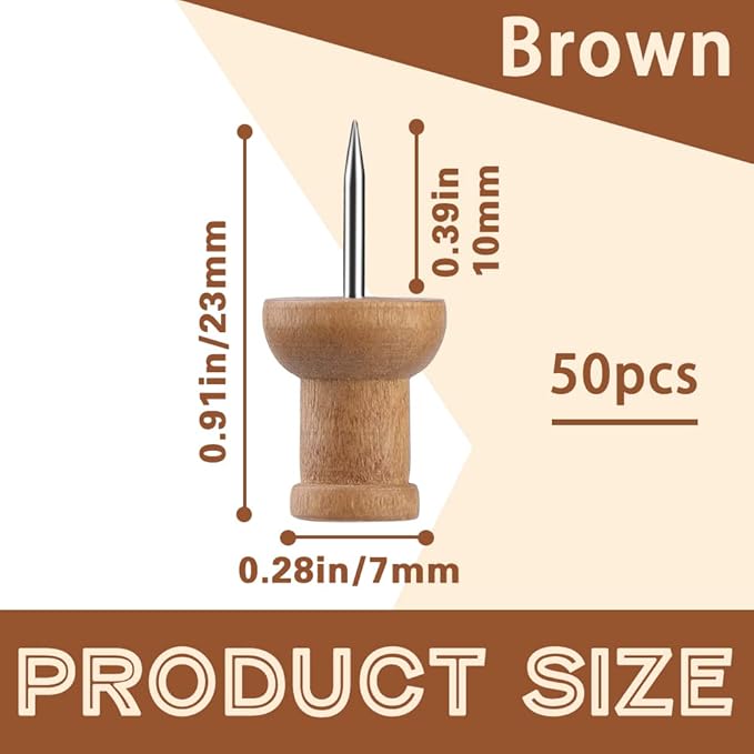 50 Pcs Wooden Push Pins, Decorative Thumb Tacks, Push Pins for Cork Board Head Pin Wood Map Tacks Marking Pin, Wood Thumb Tacks Decorative for Bulletin Boards Craft Projects with Storage Box, Coffee-DeskLoop Office