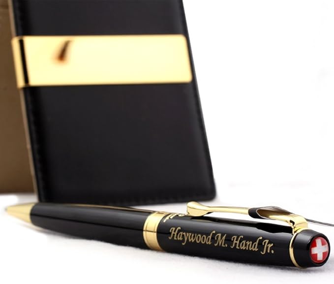 Free engraving - 24K Gold, Mens Leather Money Clips, Roller Ballpen, Ballpoint pen, Ball pen, Groomsmen Gift,Three Lines Each 20 Characters, Free Customization (NAVI)-DeskLoop Office