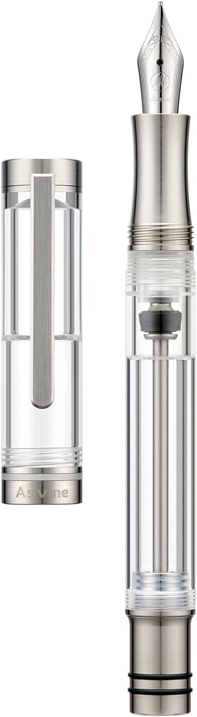 Asvine V200 Titanium Fountain Pen Vacuum Filling, Iridium Extra Fine Nib Clear Transparent Acrylic Smooth Writing Pen Case Set-DeskLoop Office