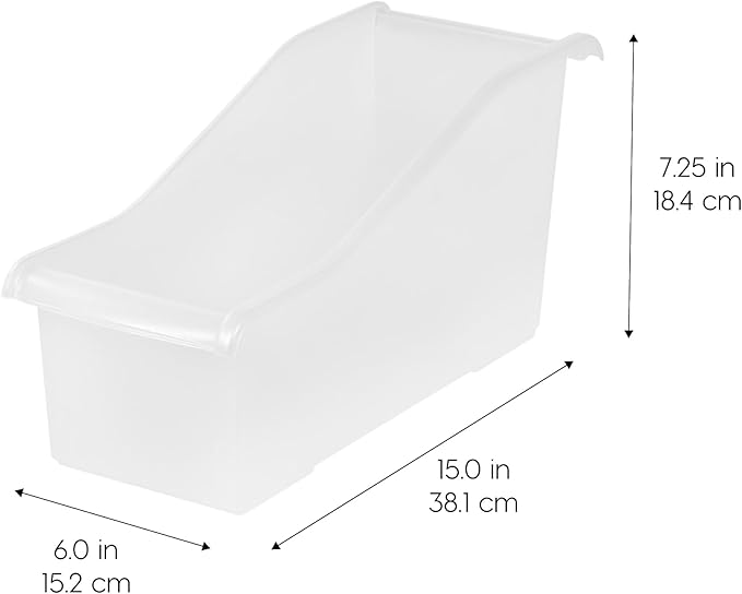 IRIS USA Plastic Book Bin Magazine Holder, 8-Pack, Vertical Standing Connecting Container Box for Office Dorm Study Homework Binder Notebook File Craft Stationery Supplies Organizer Caddy, Clear-DeskLoop Office