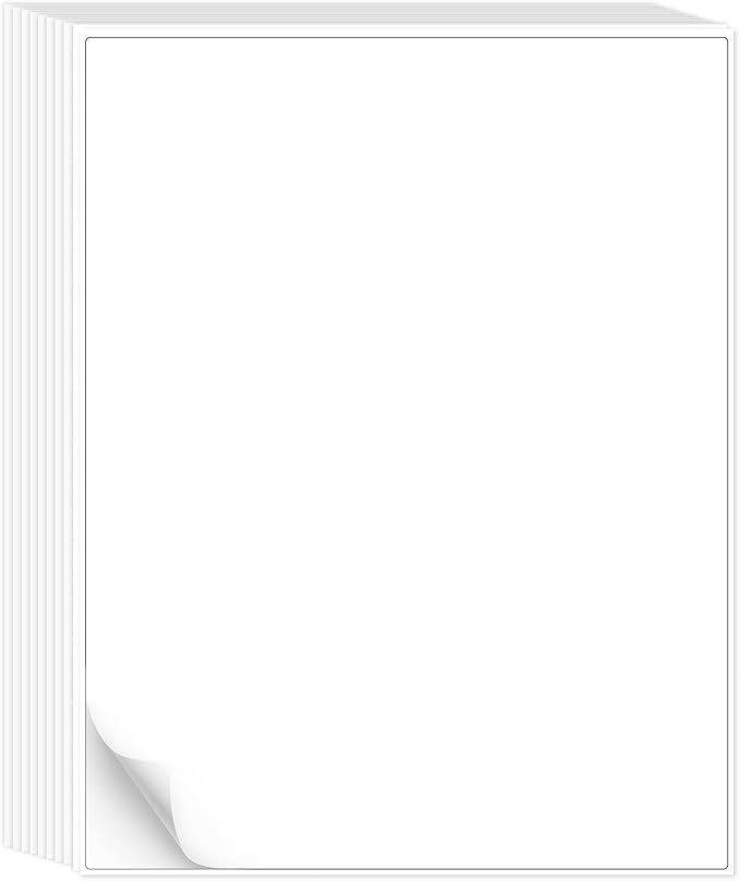 L LIKED 30 Printable White Sticker Paper Full Sheet Label, Matte, 8.5" x 11" for Laser & Inkjet Printers (30 Sheets)-DeskLoop Office