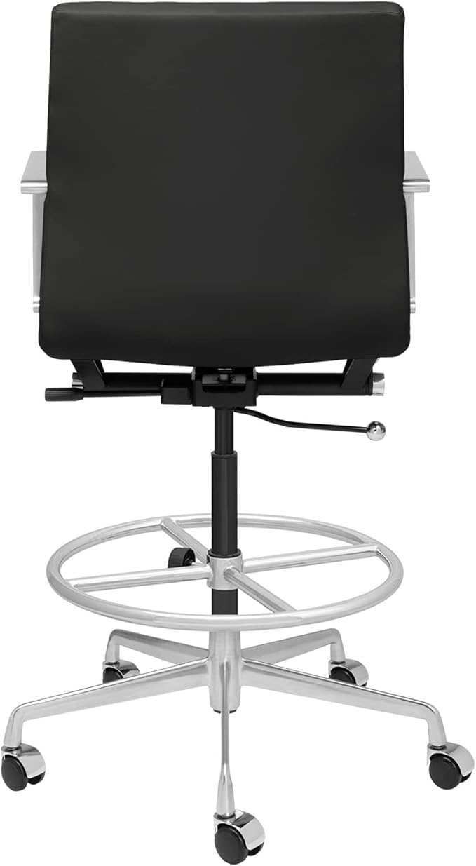 Laura Davidson Furniture SOHO II Ribbed Drafting Chair for Standing Desks, Standing Desk Chair - Ergonomically Designed, Commercial Grade Draft Height, Arm Rest & Cushion, Made of Faux Leather, Black-DeskLoop Office