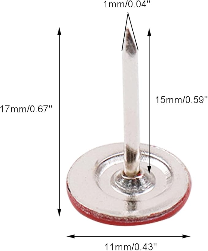 100Pcs Flat Head Upholstery Tacks Home Furniture Decor Tacks Upholstery Nails Flat Push Pins Flat Thumb Tacks Red (11mmx17mm)-DeskLoop Office