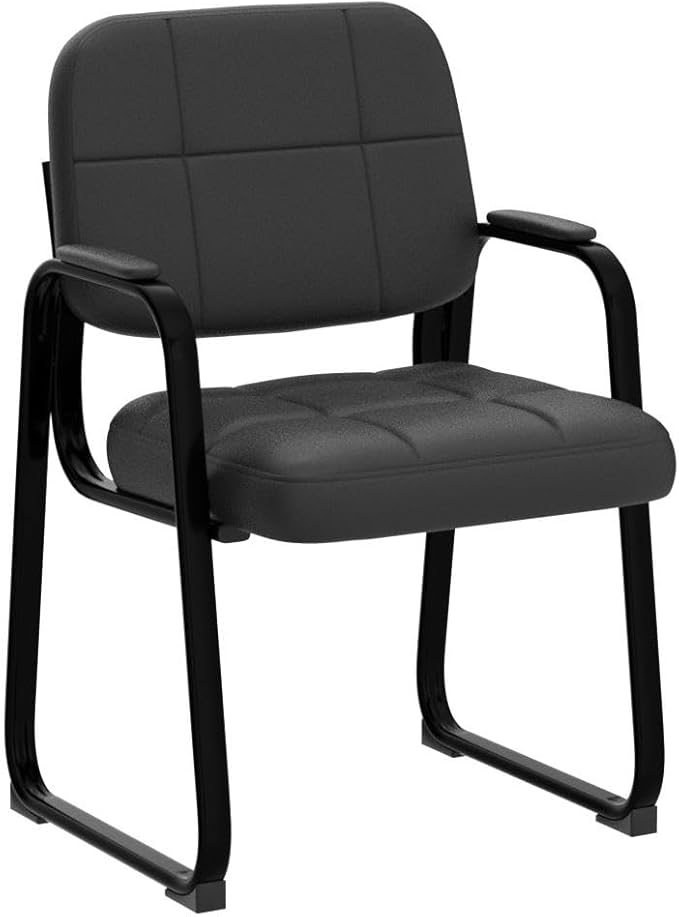 CLATINA Waiting Room Guest Chair with Bonded Leather Padded Arm Rest for Office Reception and Conference Desk Black with Sled Base 2 Pack-DeskLoop Office