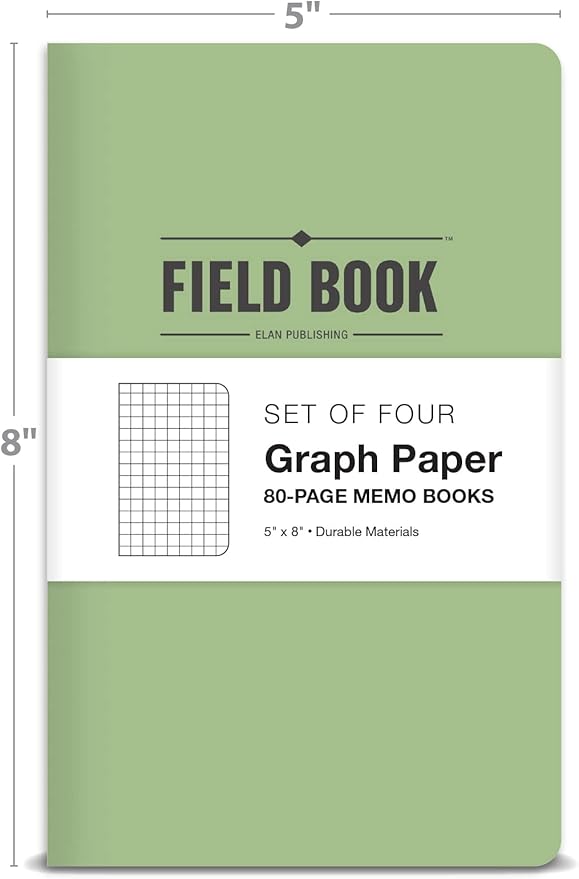 Elan Publishing Company Field Notebook/Journal - 5"x8" - Green Cover - Graph Book - Pack of 4-DeskLoop Office