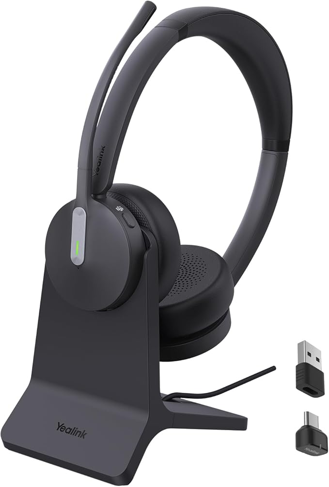 Yealink BH70 Dual Wireless Headset with Mic for Work, Bluetooth Headphone with Teams Certification, up to 35h Talk Time, 147g All-Day Wearing Comfort, Include USB-C/A Dongle & BHC70 Charging Stand-DeskLoop Office