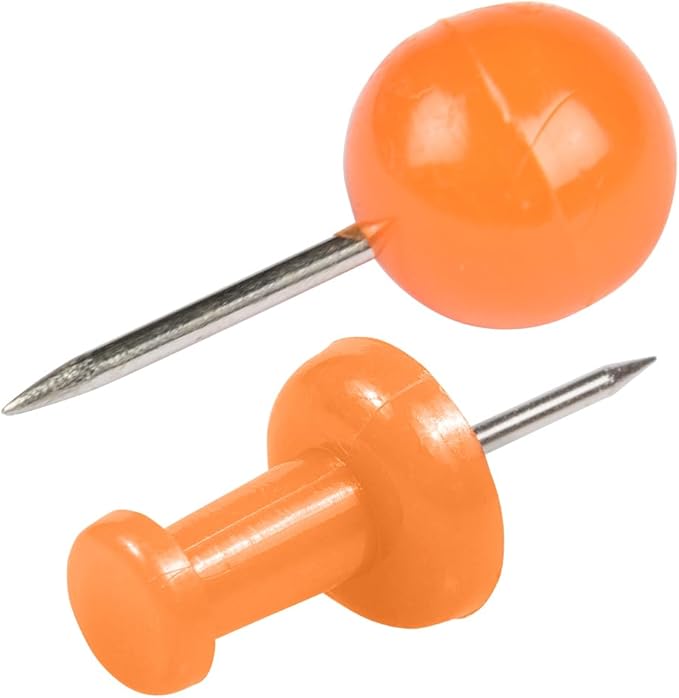JAM PAPER Colorful Push Pins - Flat & Round Head Thumb Tack Combo Set - Orange Pushpins - 200/Pack-DeskLoop Office