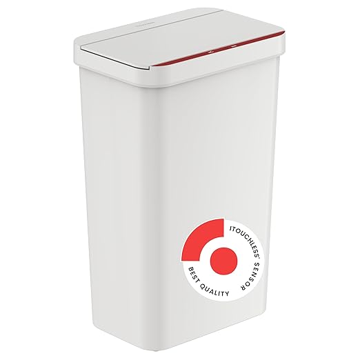 iTouchless Prime 13.2 Gallon Sensor Trash Can, Slim and Space-Saving, Durable Dent-Proof Construction, Automatic Bin White Color Great for Kitchen, Home, Office, Business, Garage, Plastic-DeskLoop Office