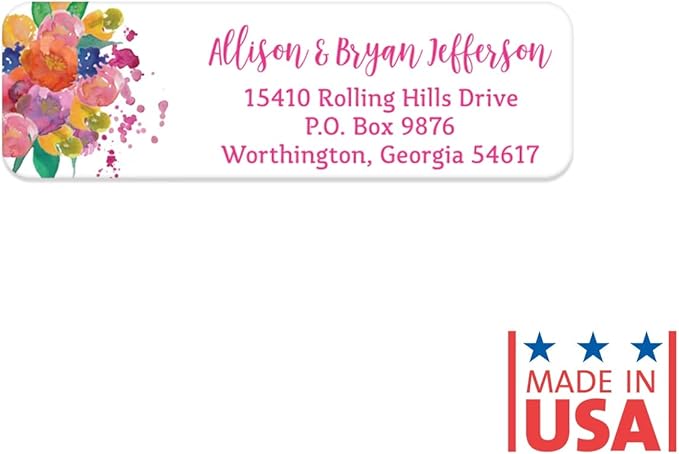 Bright Watercolor Floral Rolled Address Labels / 5 Vibrant Flower Bouquet Designs/Roll of 500 Personalized Address Labels/Designer Return Address Stickers in Elegant Plastic Dispenser-DeskLoop Office