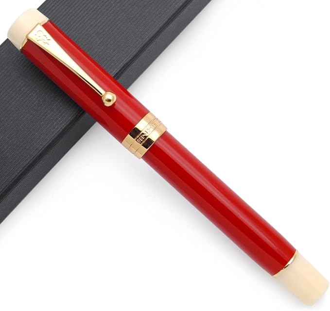 JINHAO 100 Fountain Pen with Ink Converter (Medium Nib 0.7mm, Red & White)-DeskLoop Office