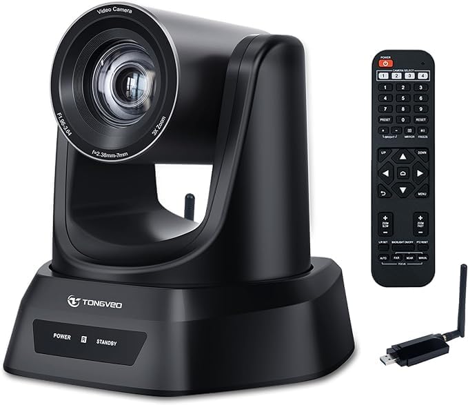Wireless Conference Room Webcam, Church Live Streaming 20X USB 1080P 60fps PTZ Camera for Worship Services Online Conference, Works with Zoom, Skype OBS Easy to Set Up-DeskLoop Office