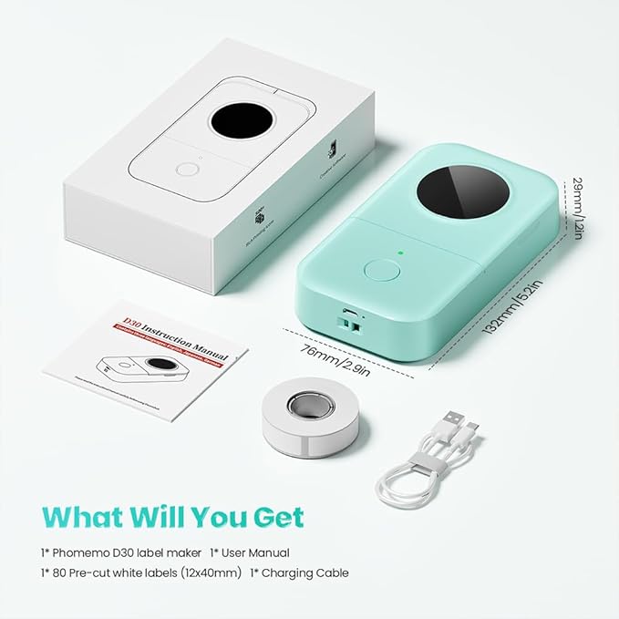 Phomemo D30 Label Maker Machine, Portable Bluetooth Mini Label Printer, Smartphone Handheld Thermal Sticker Small Labeler Multiple Templates Font Icon Inkless Custom Label for Home Kids School Items-DeskLoop Office