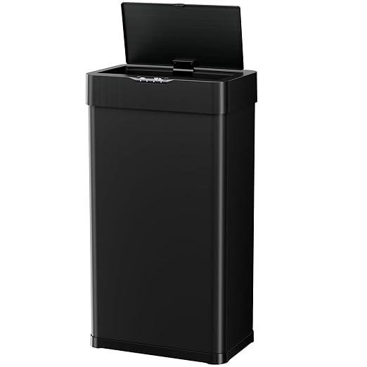 AthLike Sensor Trash Can, Touchless Motion Sensor Trash Bin, Smart Automatic Garbage Can with Soft-Close Lid, Bag Retainer Ring and Display Light,for Kitchen,Living Room Office (Black, 21.1 Gal)-DeskLoop Office