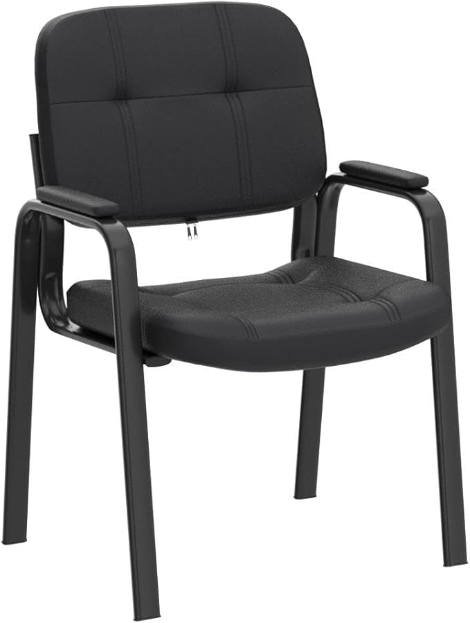 CLATINA Waiting Room Guest Chair with Bonded Leather Padded Arm Rest for Office Reception and Conference Desk Black 2 Pack-DeskLoop Office