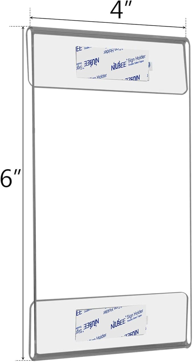 Niubee 4 x 6 inch Wall Mount Acrylic Sign Holder with Double Sided Adhesive Tape for Office, Home, Store, Restaurant, No Drilling - Vertical (6 Pack)-DeskLoop Office
