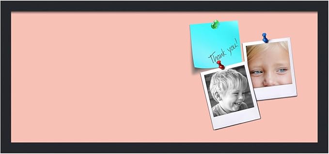 PinPix 28x12 Inch Cork Bulletin Board. This Decorative Framed Pin Board Comes with Pink Pastel Design and a Satin Black Frame. Ideal for Home Office Decor or Message Board (PinPix-1813)-DeskLoop Office