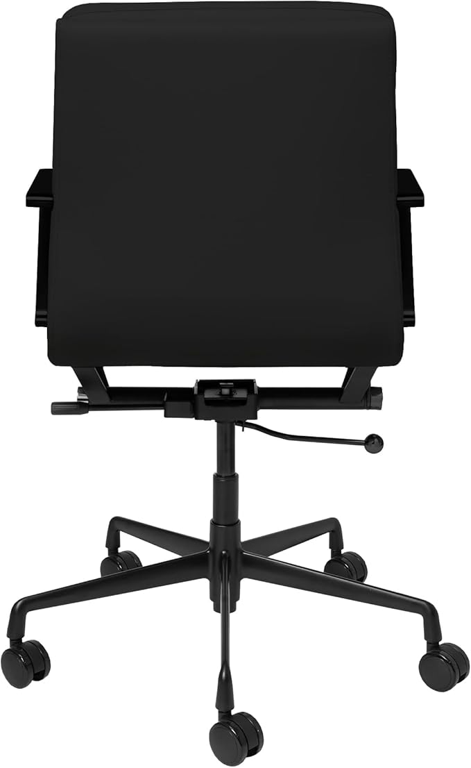 Laura Davidson Furniture SOHO II Padded Management Office Chair - Mid Back Desk Chair with Arm Rest, Swivel & Cushion Availability, Made of Faux Leather, All Black Limited Edition, Computer Chair-DeskLoop Office