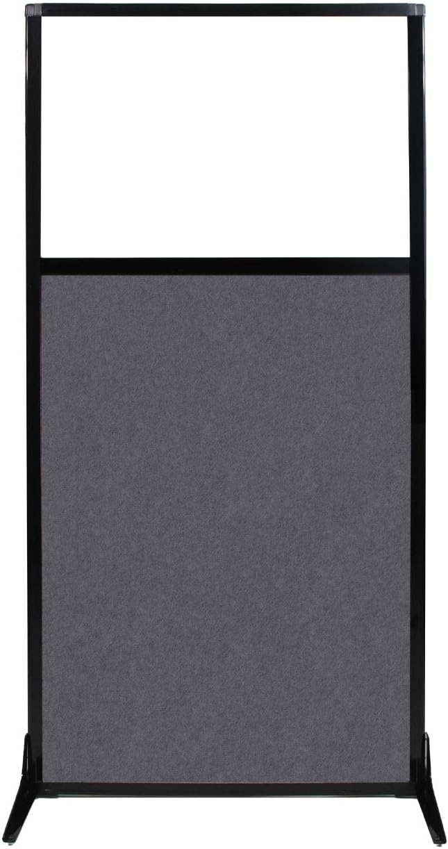 Versare Office Workstation Screen | Portable Wall Divider | Modern Cubicle | Freestanding Privacy Screen | Flexible Work Space | 1 Panel | 33" Wide x 70" Tall Dark Gray SoundSorb Panels with Window-DeskLoop Office