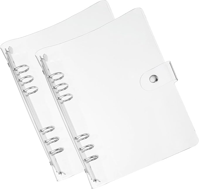 PATIKIL A5 Clear Binder Cover, 2Pcs Soft PVC Loose Leaf Binder Protector Refillable Notebook Shell with Snap Button Closure 6 Ring for DIY Meeting Notebook Folder, Silver Tone