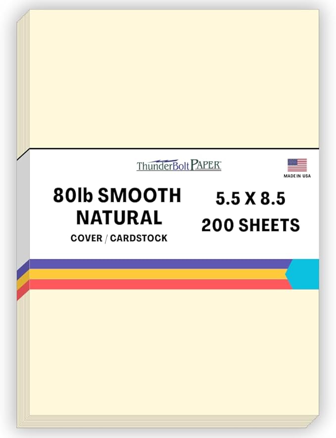 200 Natural Smooth Card Stock Sheets Paper - 5.5 X 8.5 Inches Half Letter | Statement Size - 80# (80 lb/Pound) Cover Weight - Quality Paper - Smooth Finish-DeskLoop Office