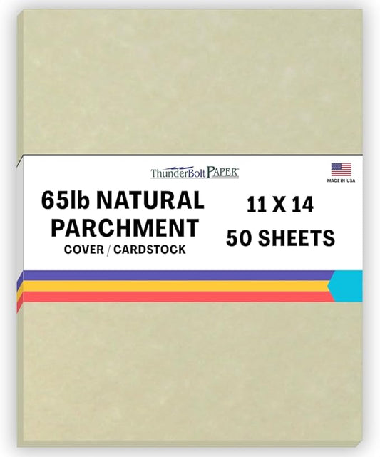 50 Natural Parchment 65lb Cover Paper Sheets 11 X 14 Inches Cardstock Weight Colored Sheets 11" X 14" (11X14 Inches) Scrapbook|Picture-Frame Size - Printable Old Parchment Semblance-DeskLoop Office