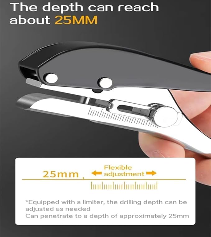 Single Hole Punch 1/4 inch-6mm Round Heavy Duty Hole Puncher Badge Hole Punch Paper Punch Portable Hand Held Long Hole Puncher for Craft Paper Plastic Cardboard Business Card Photos-Black-DeskLoop Office