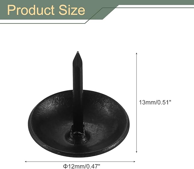 uxcell 100 Pcs Upholstery Tacks, 12 x 13mm Round Head Upholstery Nails Pins Vintage Decorative Furniture Tacks for Chairs Sofas Beds DIY Project, Black-DeskLoop Office