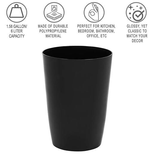 HOLDN’ STORAGE Small Trash Can - 1.58 Gallon Open Top Waste Bin, Compact Waste Can Perfect for Bathroom, Kitchen, Office, Dorm - Durable Garbage Can - Glossy Black-DeskLoop Office