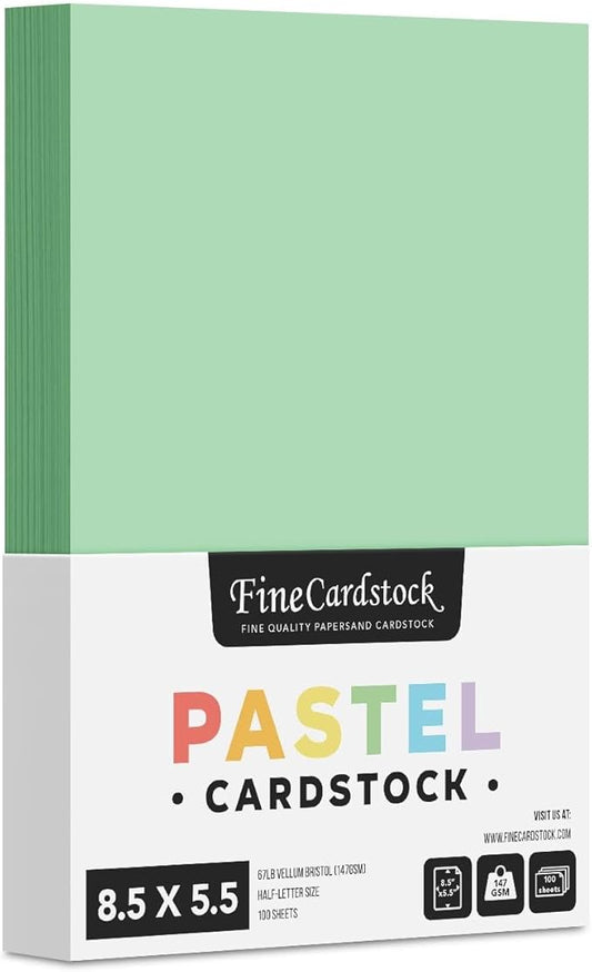 Half Letter Size, 8.5" x 5.5" Pastel Color Cardstock Paper for Arts and Crafts, Scrapbooking, Stationery Printing | Medium Weight 67lb Vellum Bristol (147gsm) Card Stock | 100 Sheets per Pack | Green-DeskLoop Office