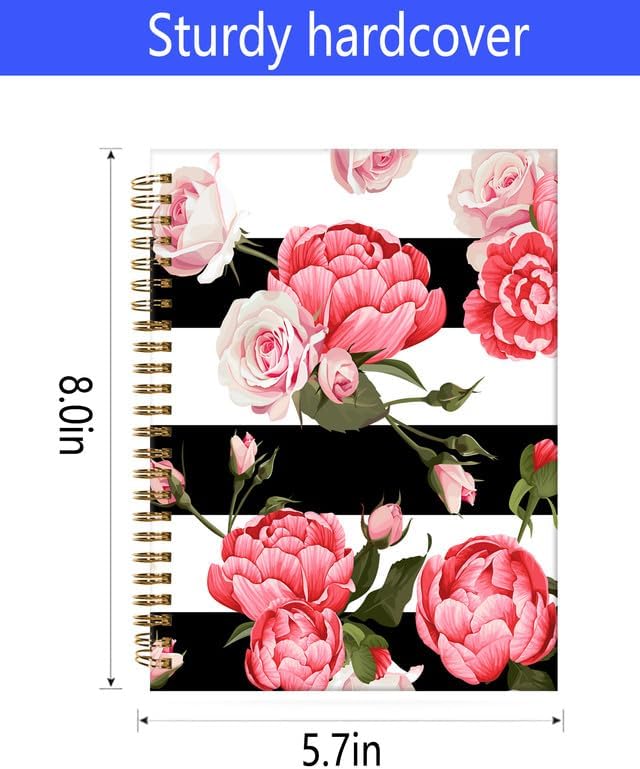 Spiral Journal Notebook,A5 Hardcover Lined Journals for Women Girl 6 x 8.3 in,120 Pages Thick Paper,Cute College Ruled Writing Notebook for Gifts Office Work School(Peony Rose)-DeskLoop Office