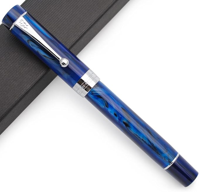 JINHAO 100 Fountain Pen with Ink Converter (Medium Nib 0.7mm, Galaxy Blue with Silver Clip)-DeskLoop Office