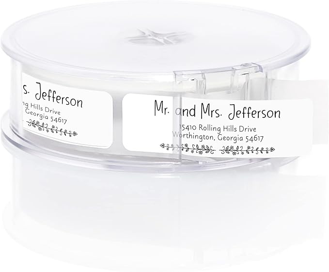 Black and White Botanical Rolled Address Labels / 500 Personalized Return Address Labels/Designer Address Stickers in Elegant Plastic Dispenser-DeskLoop Office