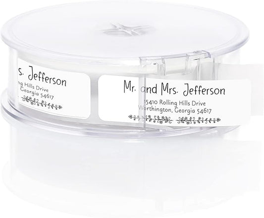 Black and White Botanical Rolled Address Labels / 500 Personalized Return Address Labels/Designer Address Stickers in Elegant Plastic Dispenser-DeskLoop Office