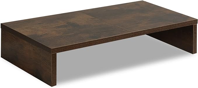 TEAMIX 20 Inch Monitor Stand Riser, Wooden Desktop Riser for TV/PC/Laptop/Printer, Rustic Brown Monitor Riser with Storage, Computer Stand Keyboard Organizer-DeskLoop Office