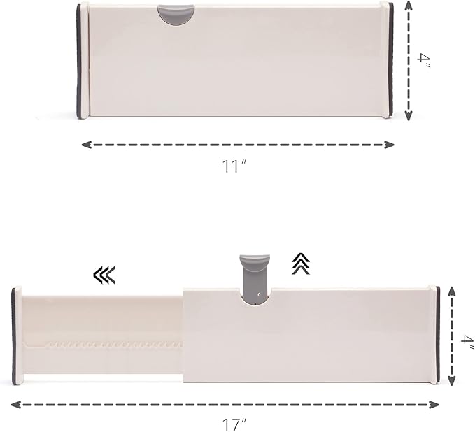 DIOMMELL 12 Pack Adjustable Plastic Drawer Dividers, White, 4"H x 11"-17"L, Expandable Organizers for Kitchen, Bedroom, Closet, Bathroom & Office Drawers-DeskLoop Office