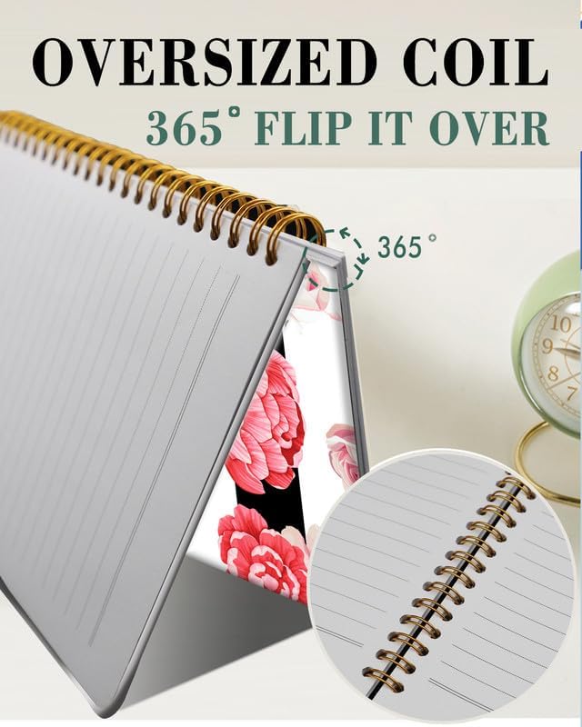 Spiral Journal Notebook,A5 Hardcover Lined Journals for Women Girl 6 x 8.3 in,120 Pages Thick Paper,Cute College Ruled Writing Notebook for Gifts Office Work School(Peony Rose)-DeskLoop Office