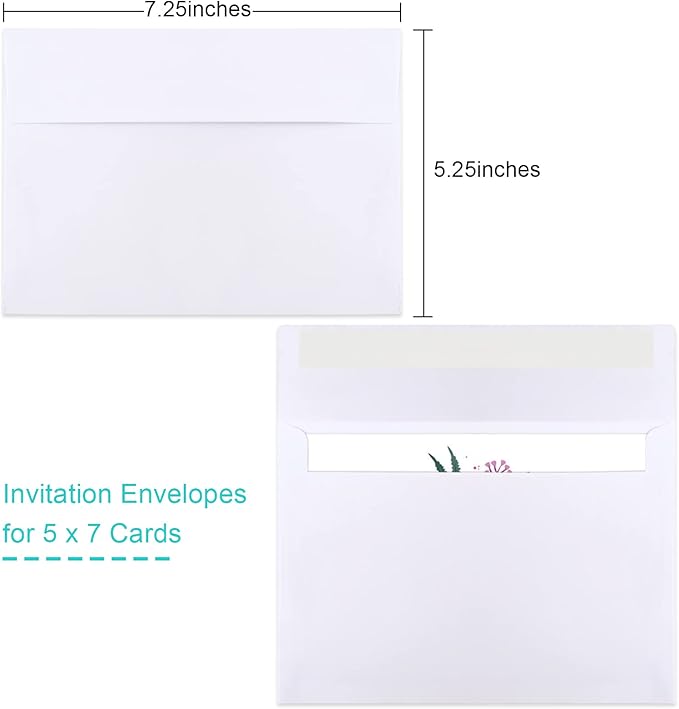 Joyberg 50 Packs 5x7 Envelopes, White A7 Envelopes for Invitations, Printable, Self Seal for Weddings, Invitations, Photos, Postcards, Greeting Cards, Mailing-DeskLoop Office