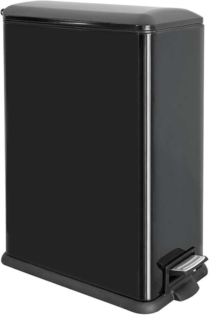 Kitchen Rubbish Bin, 45 Litre Waste Bin, Large Pedal Bin, Kitchen Rubbish Bin with Softclose Lid and Inner Bin, Slim Pedal Bin for Kitchen, Bathroom and Office, Black-DeskLoop Office