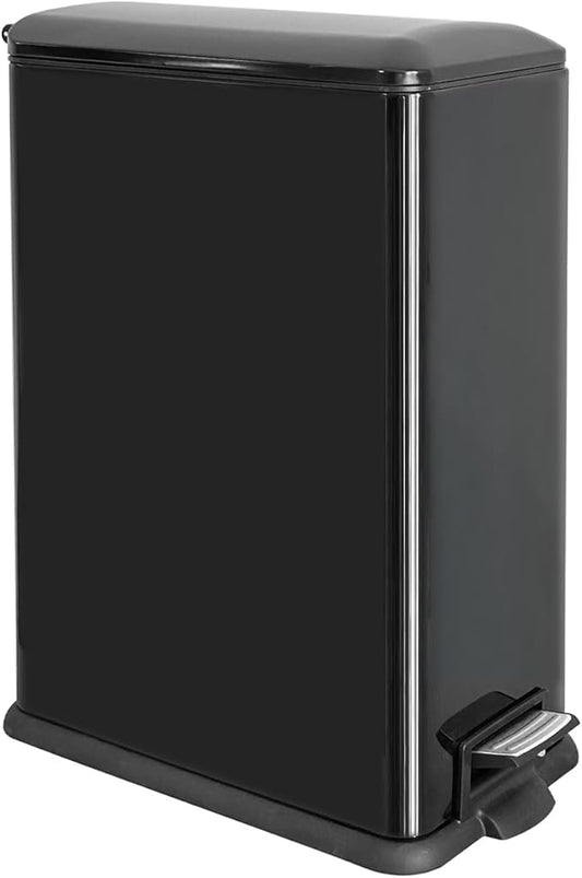 Kitchen Rubbish Bin, 45 Litre Waste Bin, Large Pedal Bin, Kitchen Rubbish Bin with Softclose Lid and Inner Bin, Slim Pedal Bin for Kitchen, Bathroom and Office, Black-DeskLoop Office