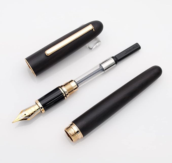 JINHAO 9036 Natural Wood Fountain Pen Handmade Ink Pen (Medium Nib 0.7mm, Ebony Wood)