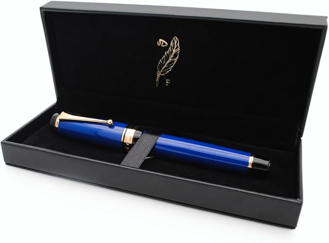 Metal Big Fountain Pen Set Medium Nib 0.7mm, Includes Ink Refill Converter, 5 Ink Cartridges & Gift Box (Medium Nib 0.7mm, Blue)-DeskLoop Office