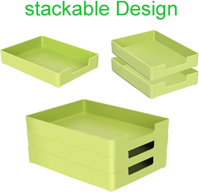 Letter-Size Tray, A4 Plastic Paper Holder File Organizer, Stackable Letter Tray for Office, School, Home Storage (Green)-DeskLoop Office