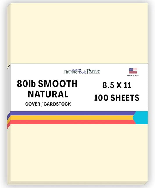 100 Natural Smooth Card Stock Sheets Paper - 8.5 X 11 Inches Standard Letter|Flyer Size - 80# (80 lb/Pound) Cover Weight - Quality Paper - Smooth Finish-DeskLoop Office