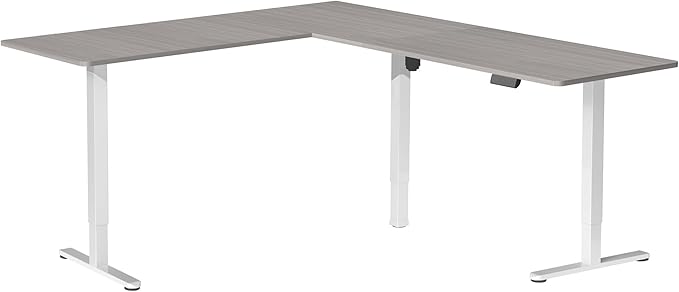 VIVO Electric Corner L-Shaped 84 x 63 in Standing Desk, Memory Height Adjustment, Dark Gray Top White Frame, DESK-E3CTWG-84-DeskLoop Office