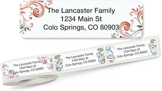 Colorful Images Colorful Gray Swirls Rolled Personalized Return Address Mailing Labels with Dispenser, Customize with Name & Shipping Address, 250 ¾” x 2½” Self Adhesive, Easy Peel Label Roll-DeskLoop Office