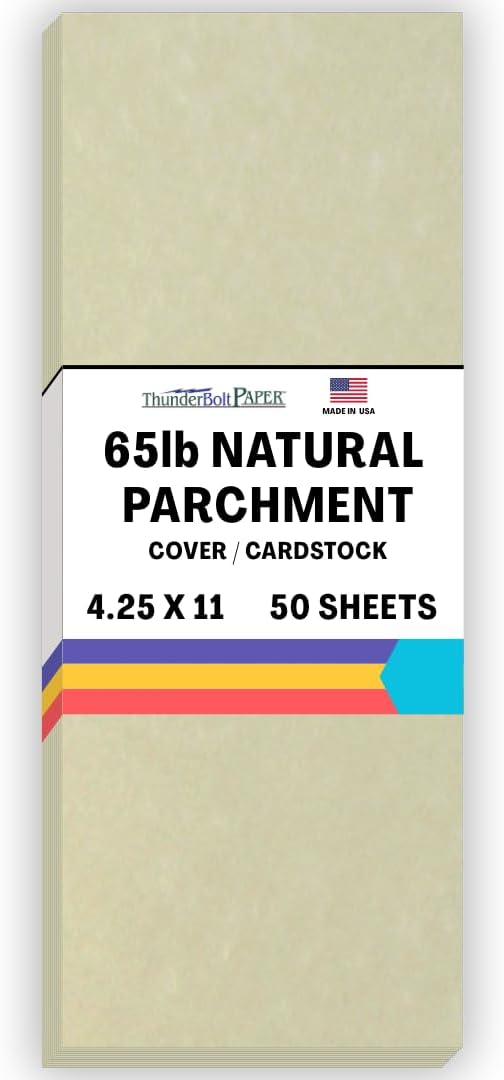 50 Natural Parchment 65lb Cover Paper Sheets 4.25 X 11 Inches Half Letter Size Cut Long - Cardstock Weight Colored Sheets - Printable Parchment Semblance-DeskLoop Office
