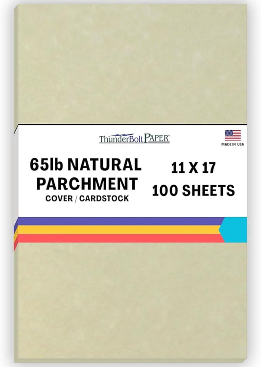 100 Natural Parchment 65lb Cover Paper Sheets 11 X 17 Inches Cardstock Weight Colored Sheets (11"X17") Tabloid|Ledger Size - Printable Old Parchment Semblance Through The Processing of The Pulp-DeskLoop Office