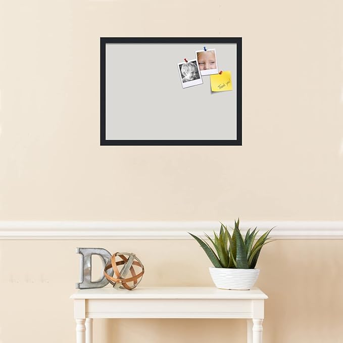 PinPix 23x17 Inch Cork Bulletin Board. This Decorative Framed Pin Board Comes with Light Stone Design and a Satin Black Frame. Ideal for Home Office Decor or Message Board (PinPix-1809)-DeskLoop Office