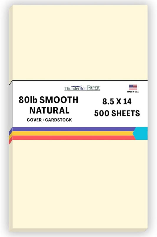 500 Natural Smooth Card Stock Sheets Paper - 8.5 X 14 Inches Legal|Menu Size - 80# (80 lb/pound) Cover Weight - Quality Paper - Smooth Finish-DeskLoop Office